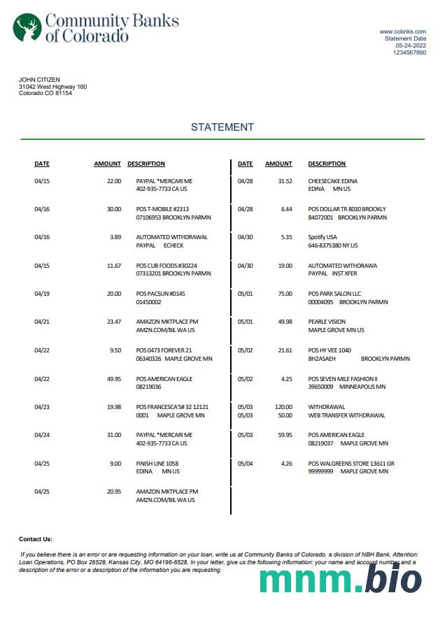 USA Commerce bank dowód adresu szablon oświadczenia w formacie Word i PDF
